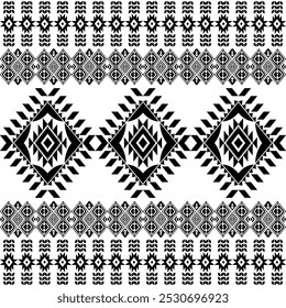 American seamless black white tribal ethnic native pattern.Traditional Navajo,Aztec,Apache,Southwest style fabric pattern.Abstract vector motif.For fabric,clothing,blanket,carpet,woven,wrap,decoration