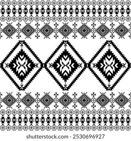 American seamless black white tribal ethnic native pattern.Traditional Navajo,Aztec,Apache,Southwest style fabric pattern.Abstract vector motif.For fabric,clothing,blanket,carpet,woven,wrap,decoration