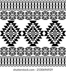 American seamless black white tribal ethnic native pattern.Traditional Navajo,Aztec,Apache,Southwest style fabric pattern.Abstract vector motif.For fabric,clothing,blanket,carpet,woven,wrap,decoration