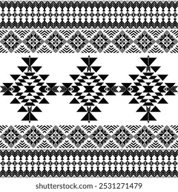 American seamless black white tribal ethnic native pattern.Traditional Navajo,Aztec,Apache,Southwest style fabric pattern.Abstract vector motif.For fabric,clothing,blanket,carpet,woven,wrap,decoration