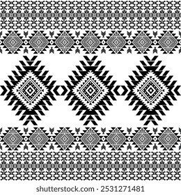 American seamless black white tribal ethnic native pattern.Traditional Navajo,Aztec,Apache,Southwest style fabric pattern.Abstract vector motif.For fabric,clothing,blanket,carpet,woven,wrap,decoration