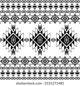 American seamless black white tribal ethnic native pattern.Traditional Navajo,Aztec,Apache,Southwest style fabric pattern.Abstract vector motif.For fabric,clothing,blanket,carpet,woven,wrap,decoration