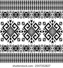 Padrão indígena indígena indígena tribal preto branco sem costura.Navajo tradicional,Asteca,Apache,Padrão de tecido estilo sudoeste.Motivo vetorial abstrato.Para tecido,roupas,cobertor,tapete,tecido,envoltório,decoração