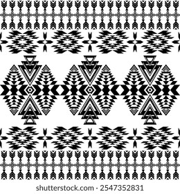 American seamless black white tribal ethnic native pattern.Traditional Navajo,Aztec,Apache,Southwest style fabric pattern.Abstract vector motif.For fabric,clothing,blanket,carpet,woven,wrap,decoration