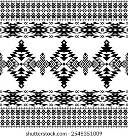 American seamless black white tribal ethnic native pattern.Traditional Navajo,Aztec,Apache,Southwest style fabric pattern.Abstract vector motif.For fabric,clothing,blanket,carpet,woven,wrap,decoration