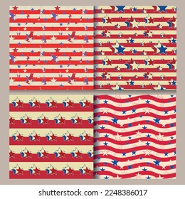 American seamless patterns set, patriotic design,  USA flag vector 