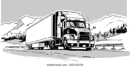 American Semi-trailer Truck hand drawn sketch