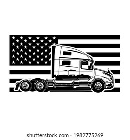 American semi-truck on the background of the American flag. Vector illustration for printing and cutting svg