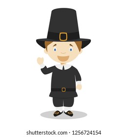 American settler cartoon character. Vector Illustration. Kids History Collection.