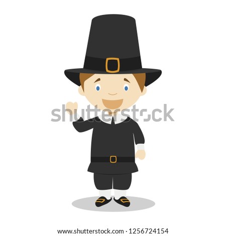 American settler cartoon character. Vector Illustration. Kids History Collection.