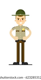 American sheriff in uniform vector illustration isolated on white background. Police officer or cop character in flat design.