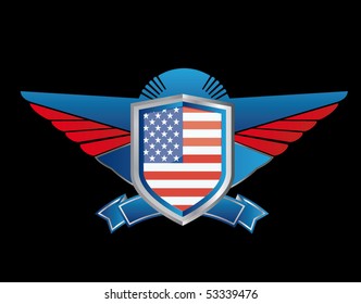 american shield flag with ribbons - vector illustration
