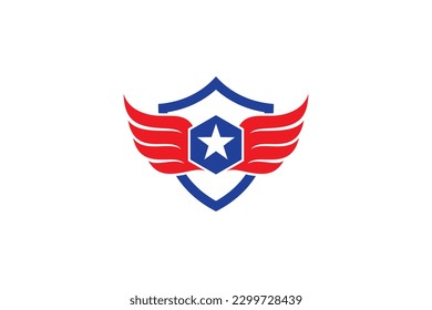 American shield flat logo design with star and wings symbol