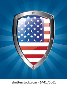 american shield over blue background vector illustration