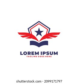 Plantilla de logotipo de plumas de estrella de escudo estadounidense.