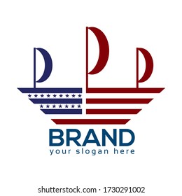 American Ship Logo. Flat design. Vector Illustration on white background