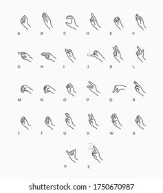 American Sign Language Alphabet Vector Set, a hand drawn vector set illustration of ASL, isolated on a white background.