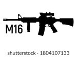 American silhouette military rifle with aim, icon self defence automatic weapon concept simple black vector illustration, isolated on white. Shooting gun, protection type of firearms.