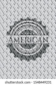 American silver color emblem or badge. Scales pattern. Vector Illustration. Detailed.