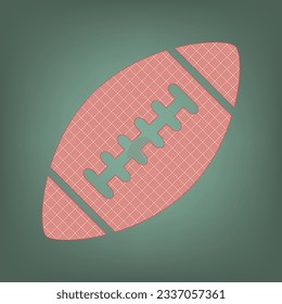 American simple football ball. Apricot Icon with Brick Red parquet floor graphic pattern on a Ebony background. Feldgrau. Green. Illustration.