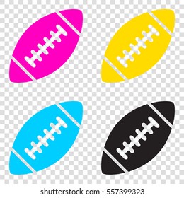 American simple football ball. CMYK icons on transparent background. Cyan, magenta, yellow, key, black.