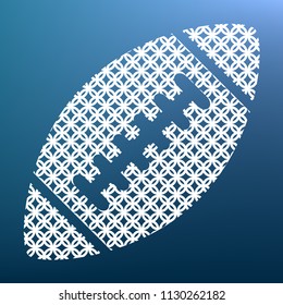 American simple football ball. Vector. White textured icon at lapis lazuli gradient background.