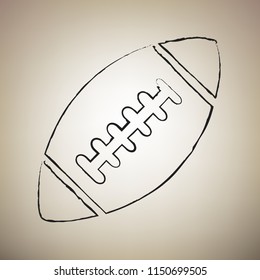 American simple football ball. Vector. Brush drawed black icon at light brown background.