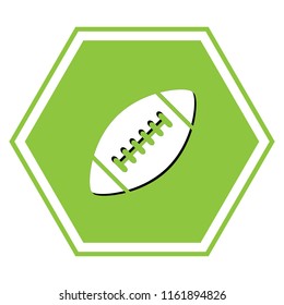 American simple football ball. Vector. White icon with black shadow at yellow green honeycomb on white background.