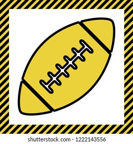 American simple football ball. Vector. Warm yellow icon with black contour in frame named as under construction at white background. Isolated.
