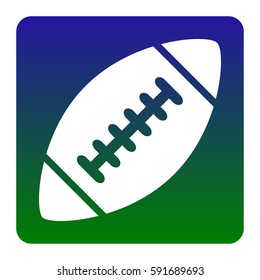 American simple football ball. Vector. White icon at green-blue gradient square with rounded corners on white background. Isolated.