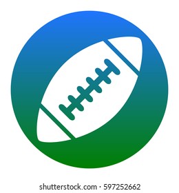 American simple football ball. Vector. White icon in bluish circle on white background. Isolated.