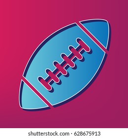 American simple football ball. Vector. Blue 3d printed icon on magenta background.