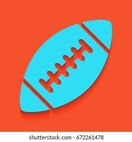 American simple football ball. Vector. Blue icon with soft shadow putted down on flamingo background.