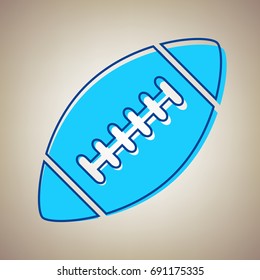 American simple football ball. Vector. Sky blue icon with defected blue contour on beige background.