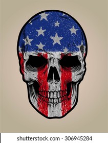 American Skull Face And Grunge Flag Or Texture