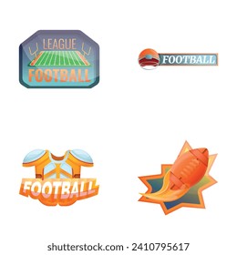 American soccer icons set cartoon vector. American football accessory. Team sport