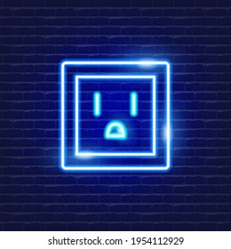 American socket with grounding neon icon. Electricity concept. Vector illustration for design.
