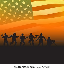 American soldier with flag background, Vector idea concept