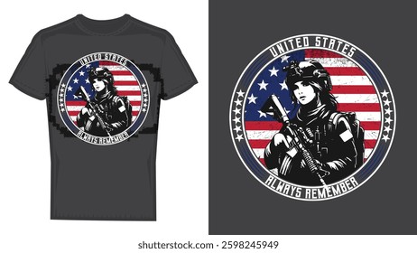 American soldier logo style t-shirt design.