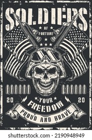 American soldier poster vintage monochrome skull warrior fortune in helmet of landing troops fighting for proud and brave vector illustration