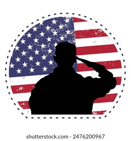 American soldier saluting in front of the flag. American veteran	
