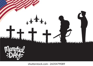 American soldier silhouette with flag, a symbol of love and art