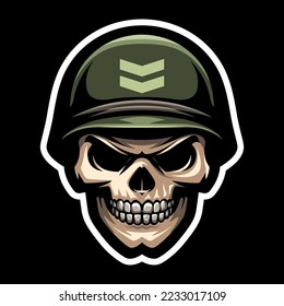 American soldier, skull warrior logo. Sport mascot label. T shirt print.