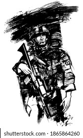 Soldado estadounidense en guerra - ilustración vectorial