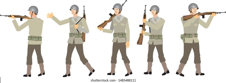 American Soldier World War 2, US Army WW2 Set - Vector