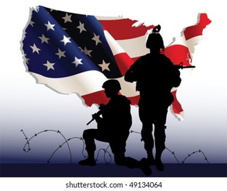 American soldiers. All elements and textures are individual objects. Vector illustration scale to any size.