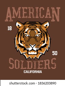 American Soldiers with Tiger face in vector illustration.Clothing,t-shirt,apparel and other uses.Abstract design with the grunge and denim style.Eps10