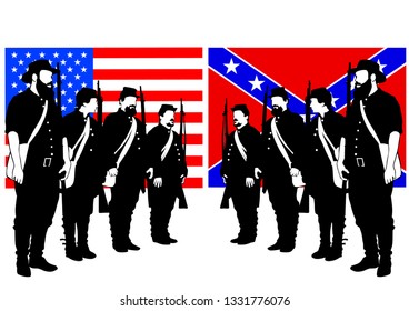 American Soldiers In Uniform Of Civil War Times On White Background
