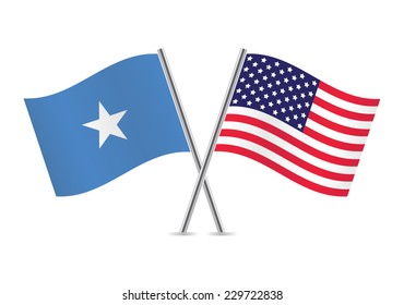 American and Somali flags. Vector illustration.