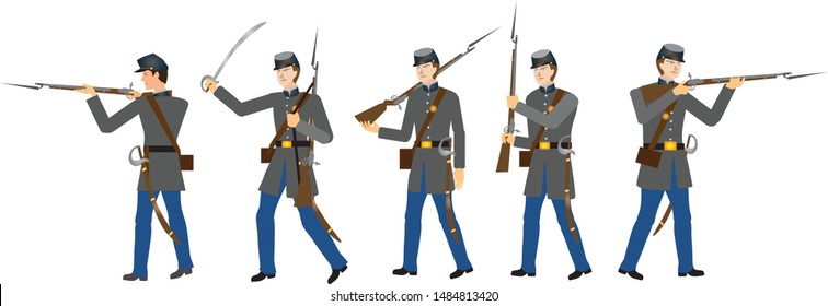 American South Confederation Soldier Set , Civil War Era - Vector